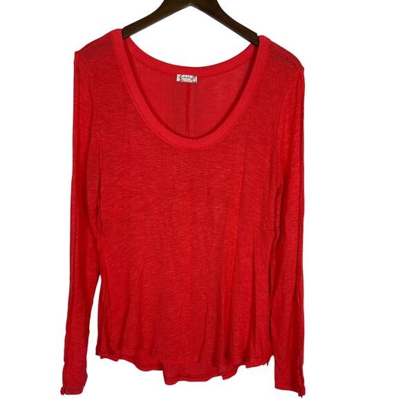 Intimately Free People Raw Hem Long Sleeve Soft Thin Red Sweater M Boho Lounge - Picture 1 of 9